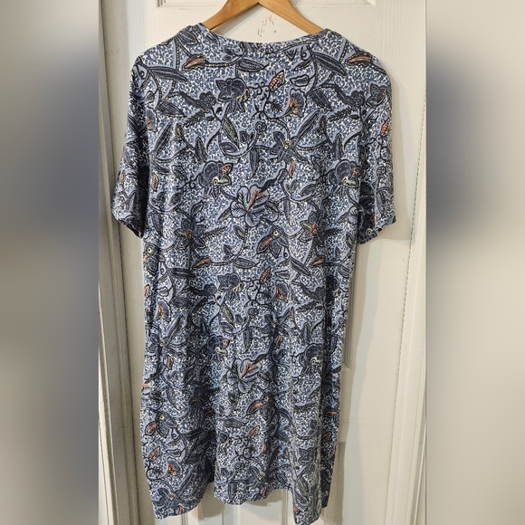 Tory Burch Floral Drawstring Cotton Dress Blue Haven - Picture 5 of 5